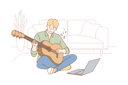 پیش‌نمایش فایل young-man-sitting-home-with-laptop-watching-video-lesson-and-playing-guitar-10063467 از پک سرگرمی‌ها و سفر