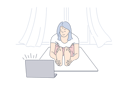 پیش‌نمایش فایل young-lady-is-doing-exercise-from-online-videos-10063579 از پک ورزش و تناسب اندام