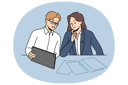 پیش‌نمایش فایل smiling-businesspeople-sitting-at-desk-brainstorm-consider-project-on-tablet-together-11033694 از پک فعالیت افراد