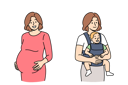 پیش‌نمایش فایل pregnant-woman-before-and-after-childbirth-and-puts-hands-on-stomach-or-holds-newborn-baby-in-arms-11506875 از پک فعالیت افراد
