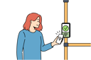 پیش‌نمایش فایل woman-uses-bus-terminal-to-accept-contactless-payments-by-touching-phone-to-nfc-sensor-11506870 از پک فعالیت افراد