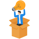 پیش‌نمایش فایل man-standing-in-box-and-holding-glowing-lightbulb-8720616 از پک مفهوم کسب و کار