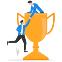پیش‌نمایش فایل businessman-help-colleagues-to-climb-up-ladder-step-on-winning-trophy-8851377 از پک مفهوم کسب و کار