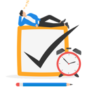 پیش‌نمایش فایل businessman-relax-sleep-on-complete-checkbox-with-alarm-clock-8851390 از پک مفهوم کسب و کار