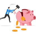 پیش‌نمایش فایل angry-businessman-with-sledgehammer-about-to-break-piggy-bank-to-find-money-8874286 از پک سرمایه گذاری کسب‌وکار
