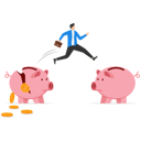 پیش‌نمایش فایل man-jumping-one-piggy-bank-to-other-piggy-bank-8874256 از پک سرمایه گذاری کسب‌وکار