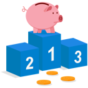 پیش‌نمایش فایل pink-piggy-bank-standing-on-first-podium-8874266 از پک سرمایه گذاری کسب‌وکار
