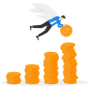 پیش‌نمایش فایل businessman-superhero-flying-up-money-coins-stack-9041247 از پک کسب و کار