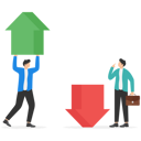 پیش‌نمایش فایل leader-holding-red-up-arrow-above-his-head-and-employee-sit-on-blue-down-arrows-9522312 از پک کسب و کار