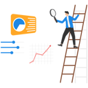 پیش‌نمایش فایل businessman-with-magnifying-glass-using-ladder-to-see-work-optimization-based-on-graph-9600514 از پک کسب و کار
