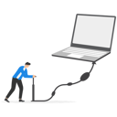 پیش‌نمایش فایل businessman-pumps-up-balloon-of-computer-floats-higher-9827781 از پک رشد کسب‌وکار