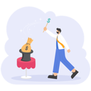 پیش‌نمایش فایل businessman-hand-magic-wand-pulls-out-bag-of-money-from-magic-hat-11534002 از پک مالی کسب و کار
