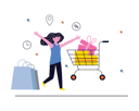 پیش‌نمایش فایل woman-with-shopping-trolley-and-bag-6430721 از پک خرید با موبایل