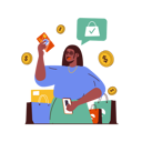 پیش‌نمایش فایل girl-showing-credit-card-and-doing-card-payment-8620485 از پک خرید آنلاین
