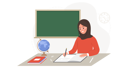 پیش‌نمایش فایل arabian-female-teacher-sitting-at-table-and-checking-homework-9704256 از پک معلم زن