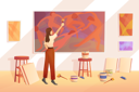 پیش‌نمایش فایل artist-painting-picture-with-paints-on-wall-of-art-studio-11622300 از پک هنرمند