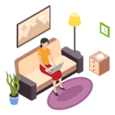 پیش‌نمایش فایل woman-working-on-laptop-and-sitting-on-couch-5214742 از پک ایزومتریک