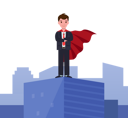 پیش‌نمایش فایل super-businessman-standing-on-company-building-8709724 از پک مبانی کسب‌وکار