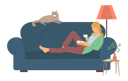 پیش‌نمایش فایل young-lady-reading-book-and-drinking-tea-on-sofa-8711052 از پک اوقات فراغت