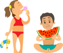 پیش‌نمایش فایل girl-with-ice-cream-and-doll-and-boy-with-watermelon-9522071 از پک بسته ساحل