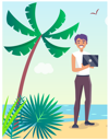 پیش‌نمایش فایل business-travel-poster-with-freelancer-on-beach-9554406 از پک افراد کسب‌وکار در ساحل