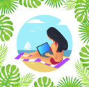 پیش‌نمایش فایل female-working-with-laptop-on-mat-at-beach-9588224 از پک مسافرت کسب‌وکار