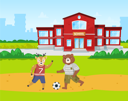 پیش‌نمایش فایل animals-students-play-football-on-playground-in-front-of-the-school-building-9612741 از پک حیوان دانش آموز