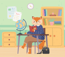 پیش‌نمایش فایل fox-schoolgirl-with-handbag-sitting-at-a-desk-9612732 از پک حیوان دانش آموز