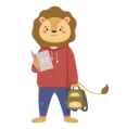 پیش‌نمایش فایل smart-lion-schoolboy-holding-book-and-school-bag-9612735 از پک حیوان دانش آموز