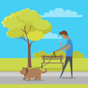 پیش‌نمایش فایل man-using-mobile-with-dog-in-city-park-9608032 از پک افراد در پارک