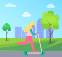 پیش‌نمایش فایل woman-riding-on-scooter-in-city-park-9608068 از پک افراد در پارک
