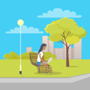 پیش‌نمایش فایل woman-with-laptop-sits-on-bench-in-city-park-9608038 از پک افراد در پارک