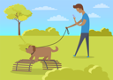 پیش‌نمایش فایل young-boy-walking-with-dog-and-using-phone-in-park-9608042 از پک افراد در پارک