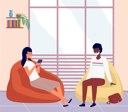 پیش‌نمایش فایل young-girl-with-phone-in-her-hands-sits-on-soft-pouf-and-talking-with-man-9622998 از پک افراد دفتر