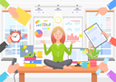 پیش‌نمایش فایل business-woman-sitting-on-table-in-office-while-others-want-her-to-do-job-9887147 از پک کسب و کار