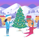 پیش‌نمایش فایل girl-in-snow-maiden-suit-and-teen-on-icerink-9821092 از پک کریسمس