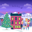 پیش‌نمایش فایل happy-family-and-fir-tree-on-night-city-9821098 از پک کریسمس