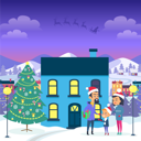 پیش‌نمایش فایل happy-family-near-urban-house-and-christmas-tree-9821100 از پک کریسمس