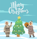 پیش‌نمایش فایل merry-christmas-arctic-people-with-pine-tree-card-9898165 از پک زمان زمستانی
