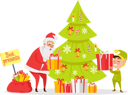 پیش‌نمایش فایل santa-claus-and-gnome-packing-presents-in-boxes-near-decorated-christmas-tree-9995803 از پک کریسمس
