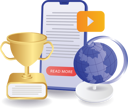 پیش‌نمایش فایل student-stands-winner-in-online-education-10468333 از پک مفهوم آموزش، کسب‌وکار و فناوری