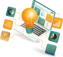 پیش‌نمایش فایل a-laptop-with-a-light-bulb-and-icons-on-the-screen-12272347 از پک فناوری کسب‌وکار