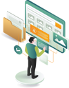 پیش‌نمایش فایل a-man-standing-in-front-of-a-computer-screen-with-a-folder-and-other-items-12272373 از پک کسب‌وکار و فناوری