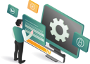 پیش‌نمایش فایل a-man-standing-next-to-a-computer-screen-displaying-gears-12272375 از پک کسب‌وکار و فناوری
