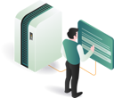 پیش‌نمایش فایل a-man-standing-next-to-a-computer-screen-with-server-12272367 از پک کسب‌وکار و فناوری