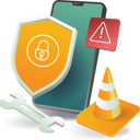 پیش‌نمایش فایل an-image-of-a-phone-with-a-shield-traffic-cone-and-wrench-12272511 از پک کسب‌وکار و فناوری