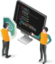 پیش‌نمایش فایل two-individuals-standing-beside-computer-screen-showing-programming-code-12273749 از پک کسب‌وکار فناوری
