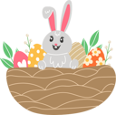 پیش‌نمایش فایل rabbit-and-painted-eggs-in-nest-10829564 از پک عید پاک مبارک