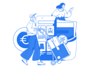 پیش‌نمایش فایل girl-doing-online-shopping-using-mobile-while-man-holding-logistic-cart-11588089 از پک تجارت الکترونیک
