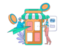 پیش‌نمایش فایل man-flying-on-paper-plane-while-girl-doing-mobile-payment-for-shopping-11713959 از پک تجارت الکترونیک
